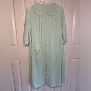 Women's Large Shadow‎ Line Vintage Mint Green Button Up Night Gown